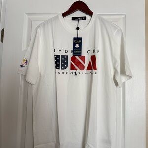 RLX Ralph Lauren White Short Sleeve USA Graphic Tee with Red & Blue Accents
